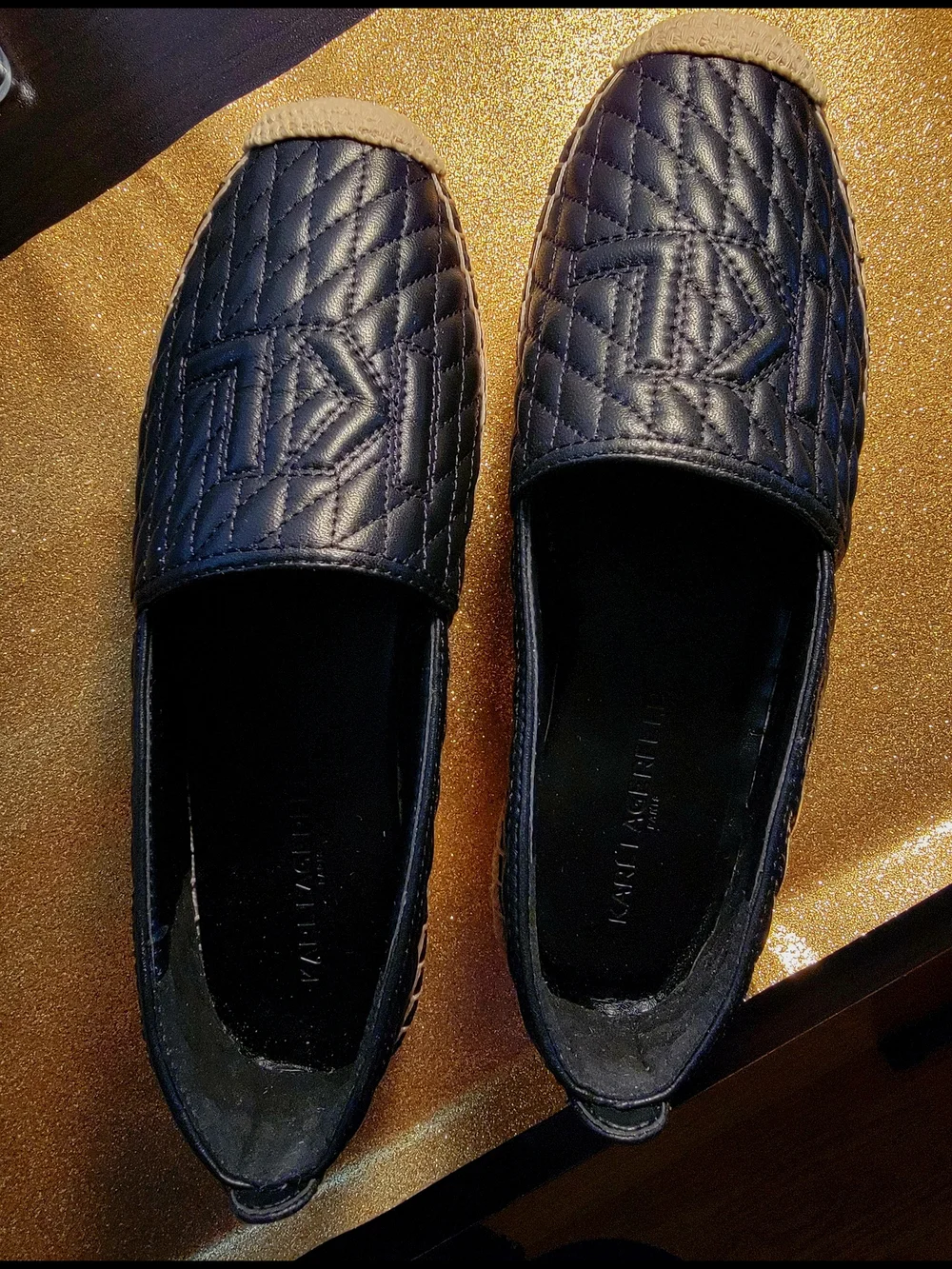 Karl Lagerfeld Paris Quilted Black Leather Espadrilles NWOT [Size 6.5]